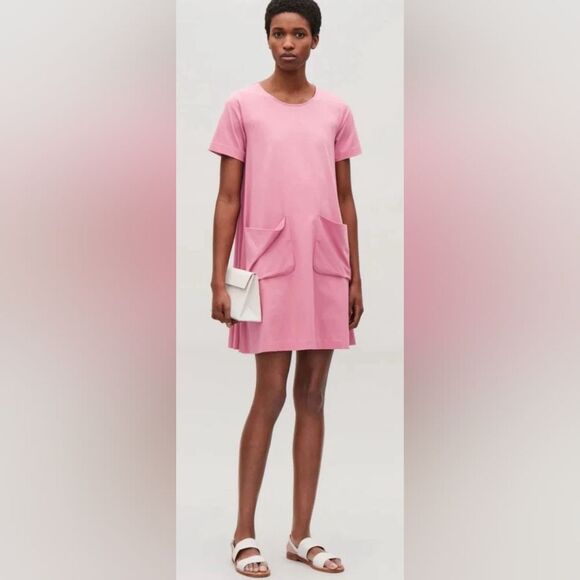 COS Blush Rose A Line T Shirt Swing Dress With Oversized Pockets S - Picture 9 of 15